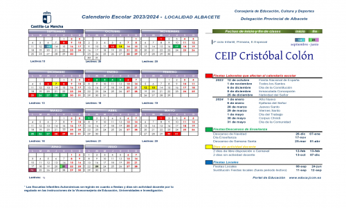 Calendario curso 23/23 CEIP Cristóbal Colón