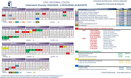 Calendario Escolar CEIP Cristóbal Colón 24/25
