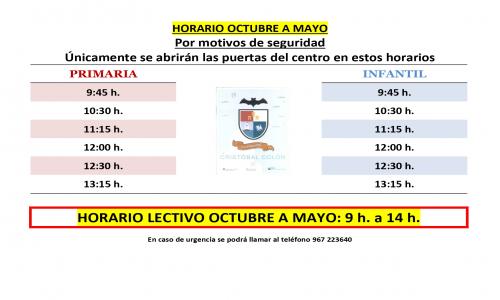 Horario de octubre a mayo